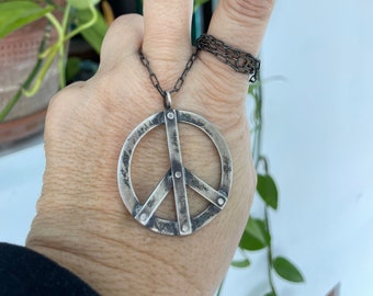 Sterling Silver Peace Sign Handmade Hallmarked Diaz 1960s Vintage