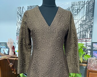 Nina Ricci Tunic Pant Suit Quilted Floral 1960s Brown
