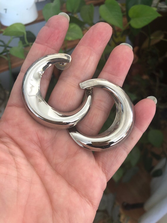 Vintage Silver Earrings. Large Circular. Crescent… - image 2