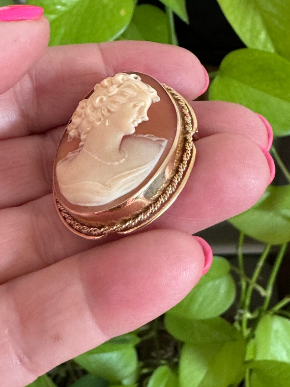 14K gold Cameo Pin Brooch Pendant- Antique - image 3