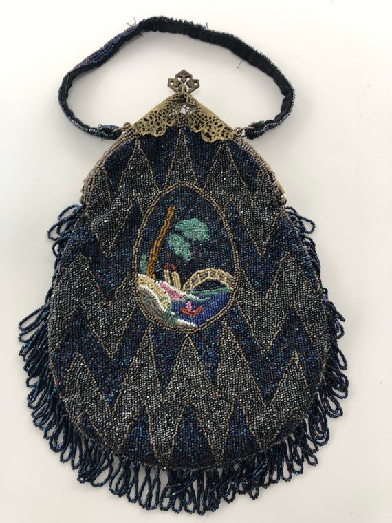 Beaded Flapper Hand bag Art Nouveau Art Deco Era … - image 4