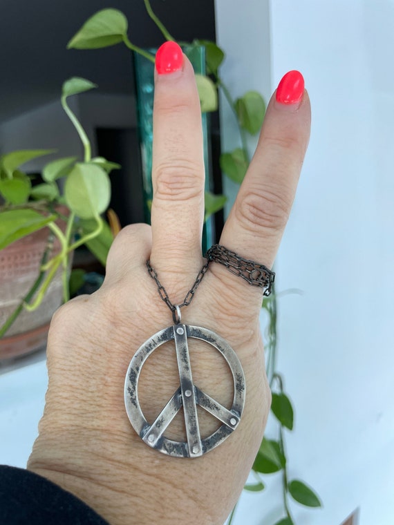 Sterling Silver Peace Sign Handmade Hallmarked Dia