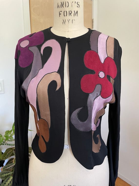 1940s Sweater  Floral Shrug  Black Bold flower Gra