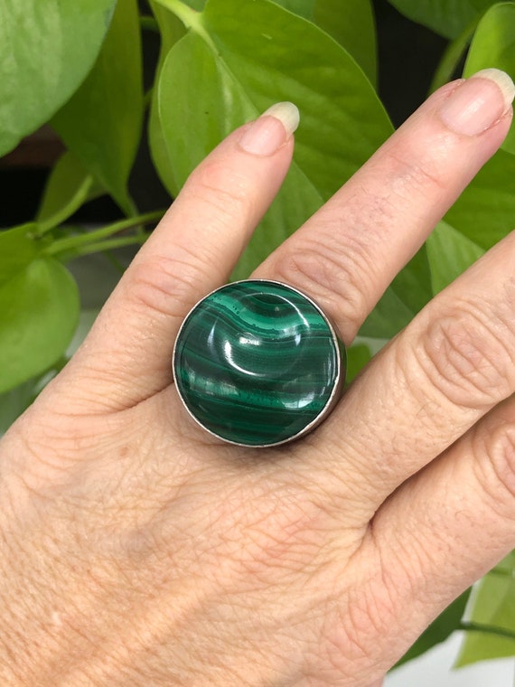 Sterling Silver Malachite Ring  Statement