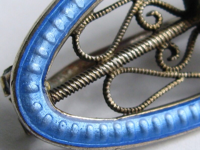 Pin Brooch GUILLOCHE Enamel ANTIQUE Sterling Silver