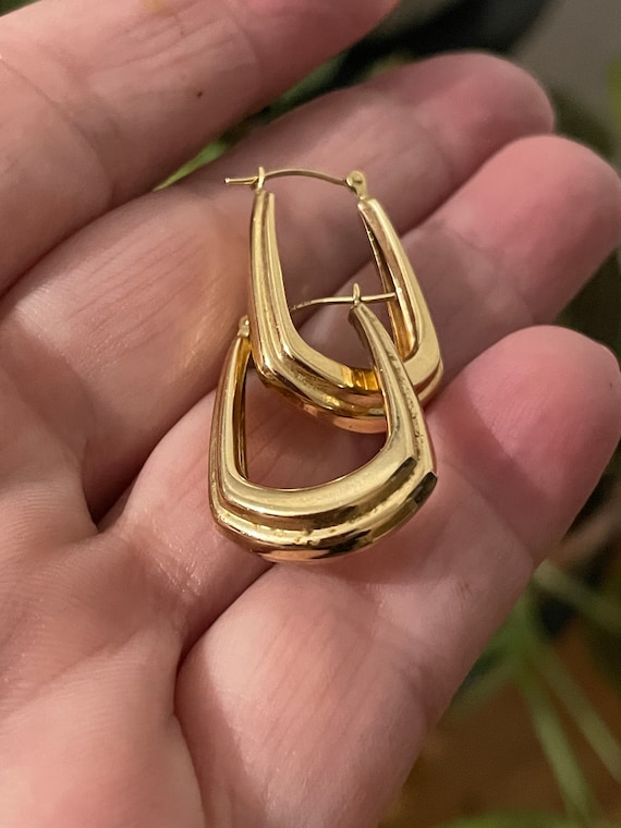 14K Gold Earrings  - Retro  80s Square Hoops