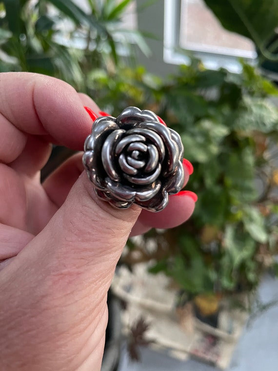 Sterling silver Rose Large Statement Ring - Vinta… - image 8