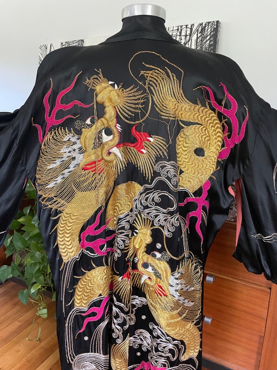 Japanese Silk Kimono Robe Couched Gold Thread Emb… - image 2