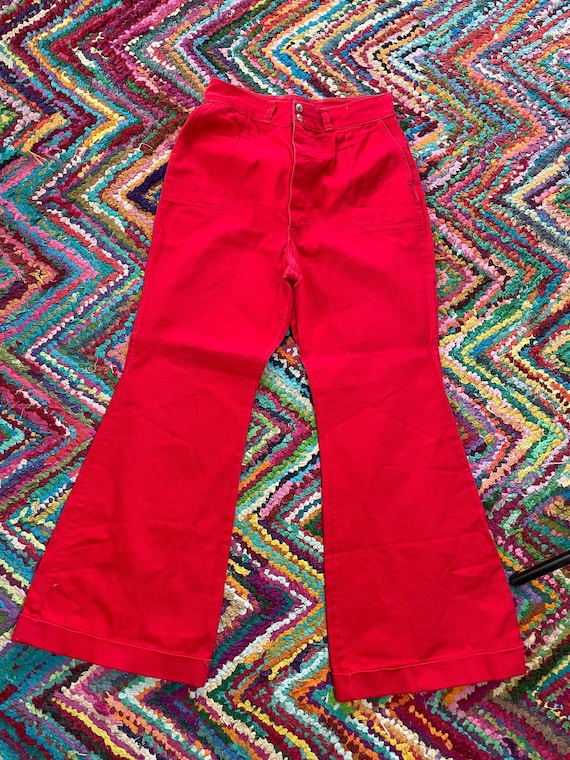 1960S Red Wrangler Wide Bell bottom Jeans - Dunga… - image 1