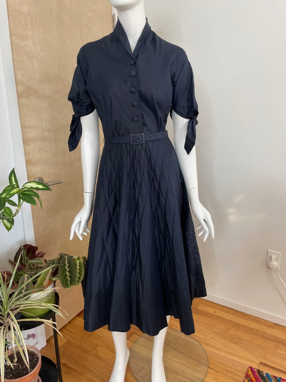 1950s Varden Navy Blue Dress - Fit & Flare - Quil… - image 2