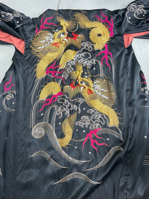 Japanese Silk Kimono Robe Couched Gold Thread Emb… - image 10