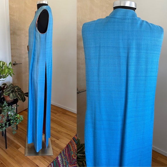 1960s 1970s Maxi Duster - Raw Silk Blue Jacket - … - image 1