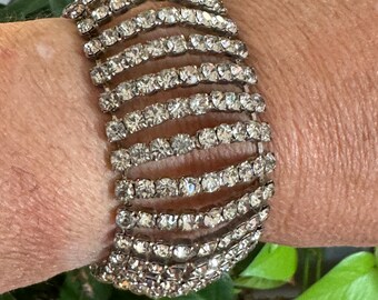 Rhinestone Bracelet  4 Row Tennis Bracelet Vintage 60s 1960s