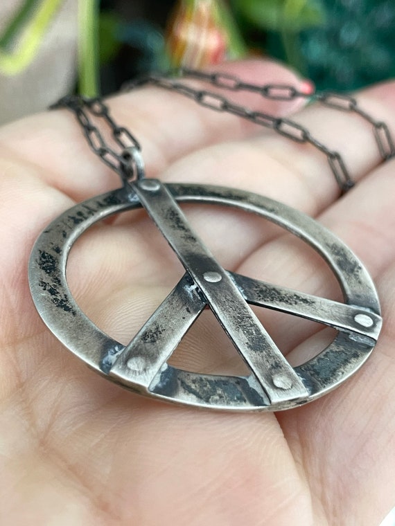 Sterling Silver Peace Sign Handmade Hallmarked Di… - image 6