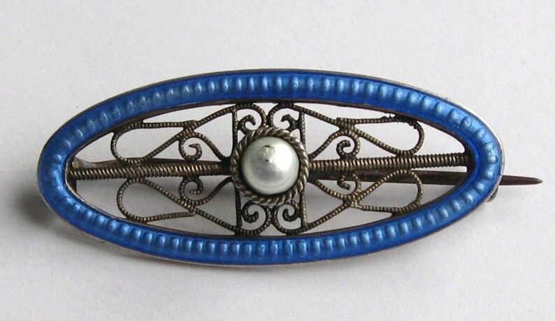 Pin Brooch GUILLOCHE Enamel ANTIQUE Sterling Silver
