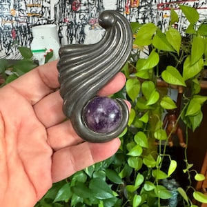 Sterling Silver Amethyst Cornucopia Brooch Pin TAXCO 1930s