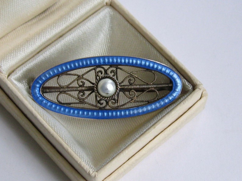 Pin Brooch GUILLOCHE Enamel ANTIQUE Sterling Silver
