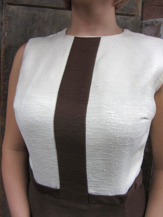 1960s  Dress & Jacket Suit Brown White  Mod Strip… - image 5