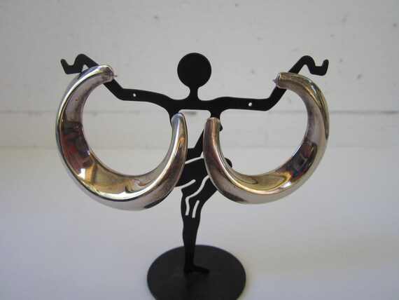 Vintage Silver Earrings. Large Circular. Crescent