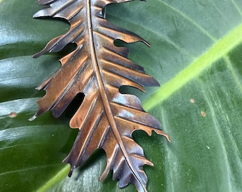 Copper Leaf Brooch Large Vintage 1970s