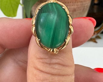14K Gold Malachite Ring Mid Century