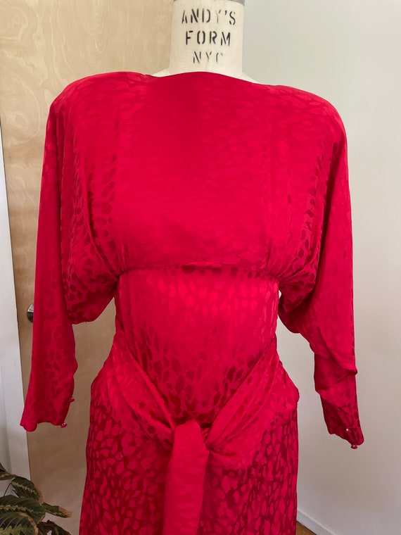 1980s Red Animal print Dress / Leopard Print Dres… - image 6
