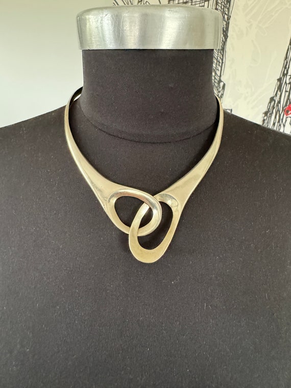 Collier Ras De Cou Vintage Argenté - Style Mexico / Moderniste - Choker Occasion