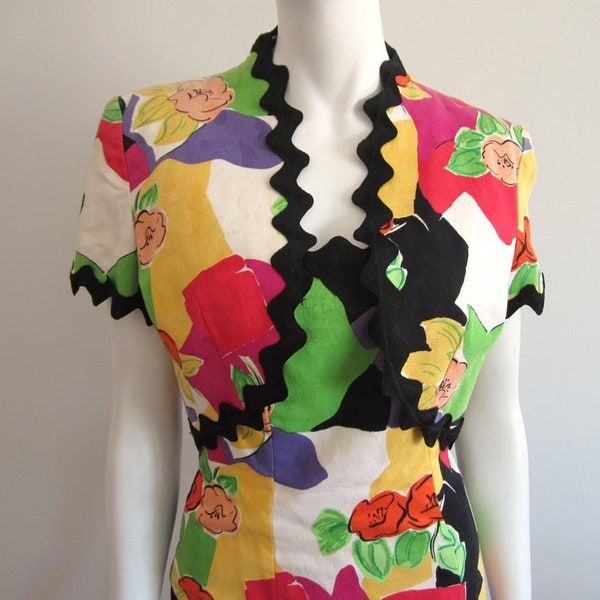 Victor Costa Floral Wiggle Dress w/ Bolero Jacket XS 1980s - Strapless Dress / Cropped Jacket Vintage