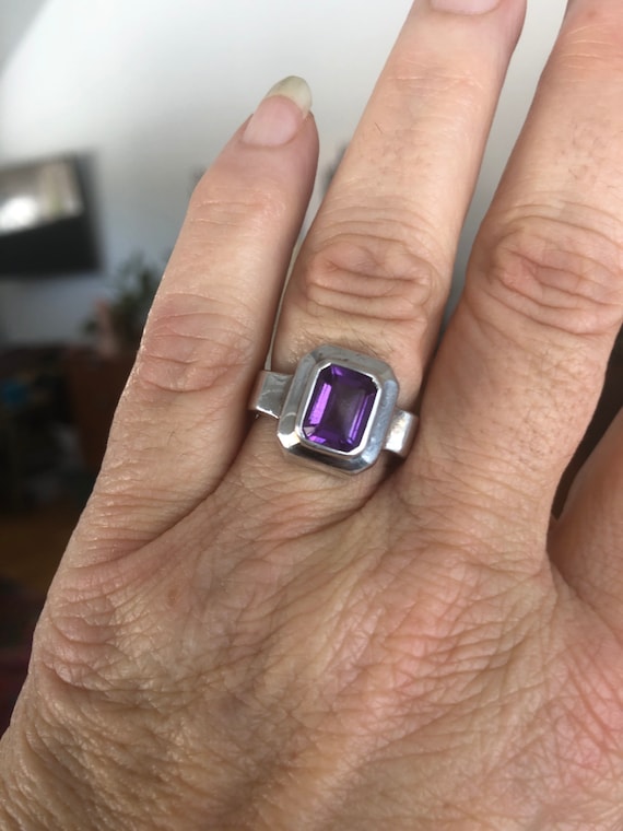 Sterling silver Ring. Amethyst Stone Ring - Moder… - image 3