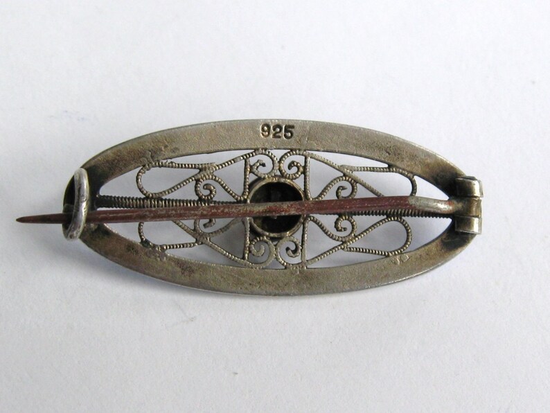 Pin Brooch GUILLOCHE Enamel ANTIQUE Sterling Silver