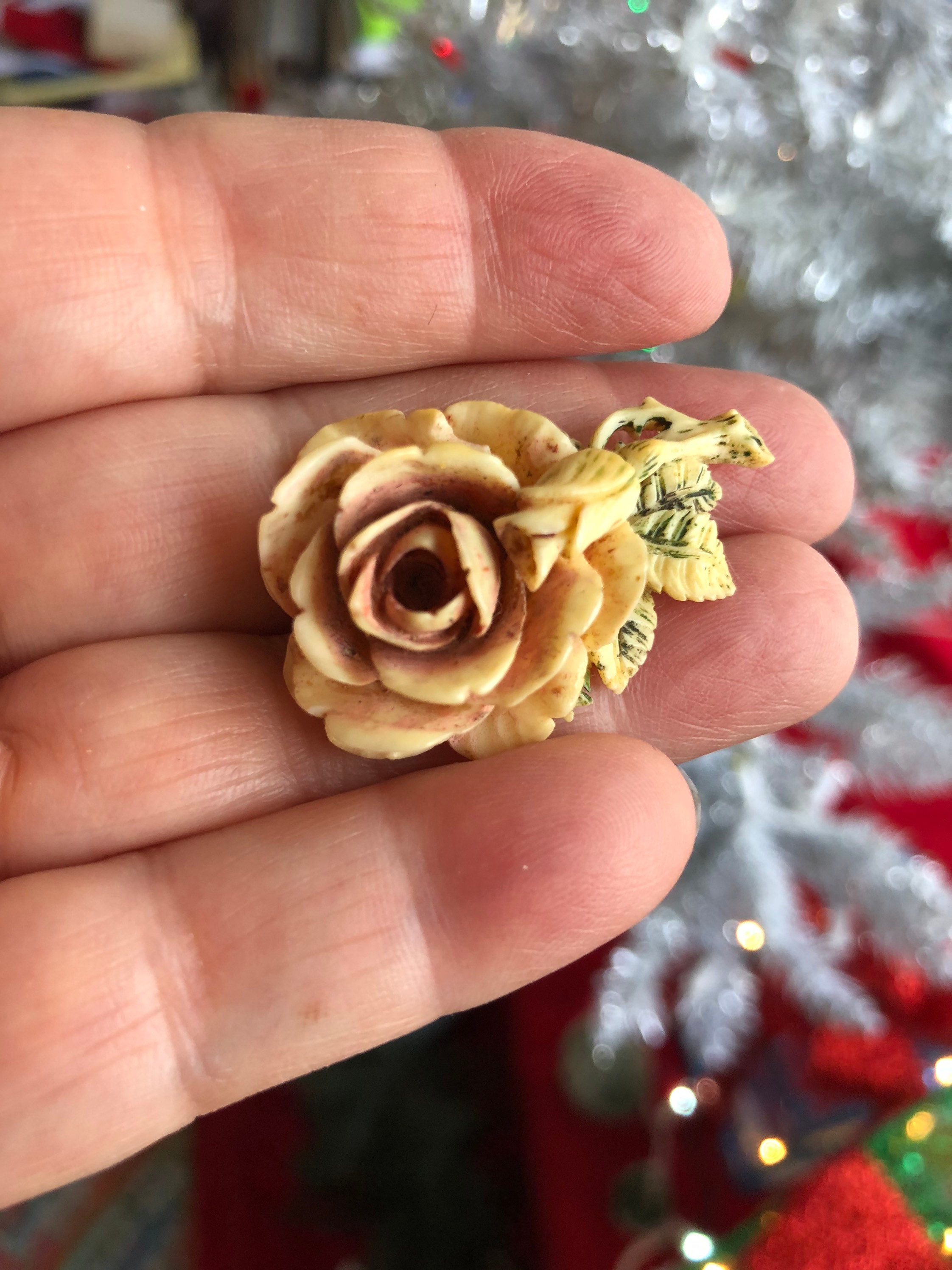 Vintage Rose Bone Brooch Pin Intricate Carved Floral Motif | Etsy