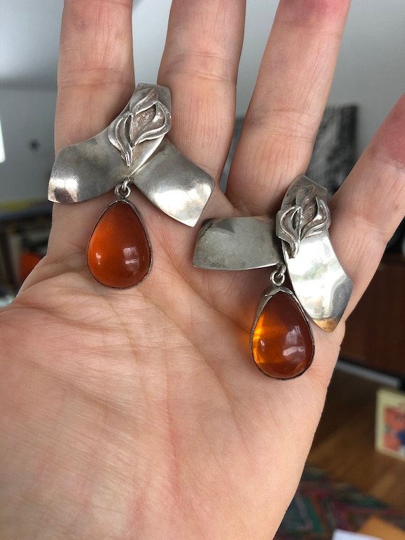 Sterling Silver Amber Earrings Vintage