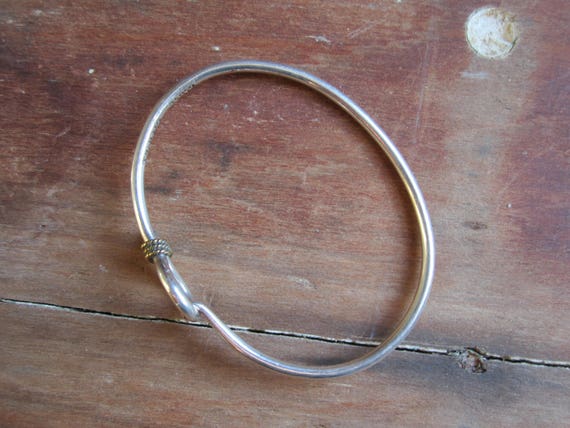 Sterling Silver Bangle Bracelet- Vintage - Brass … - image 5