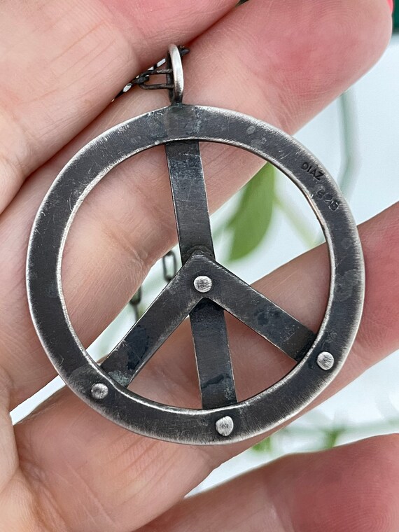 Sterling Silver Peace Sign Handmade Hallmarked Di… - image 3