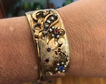10K Gold Bangle Bracelet Rose & Yellow - Gypsy Antique Bracelet - Estate Jewelry Victorian
