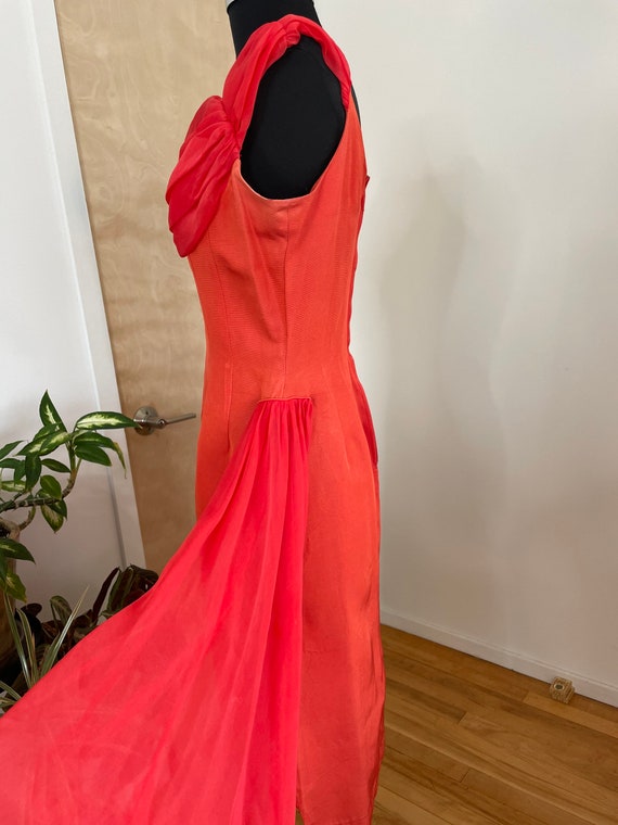 1950s Vintage Red Dress - Chiffon Draping - 1960s… - image 3