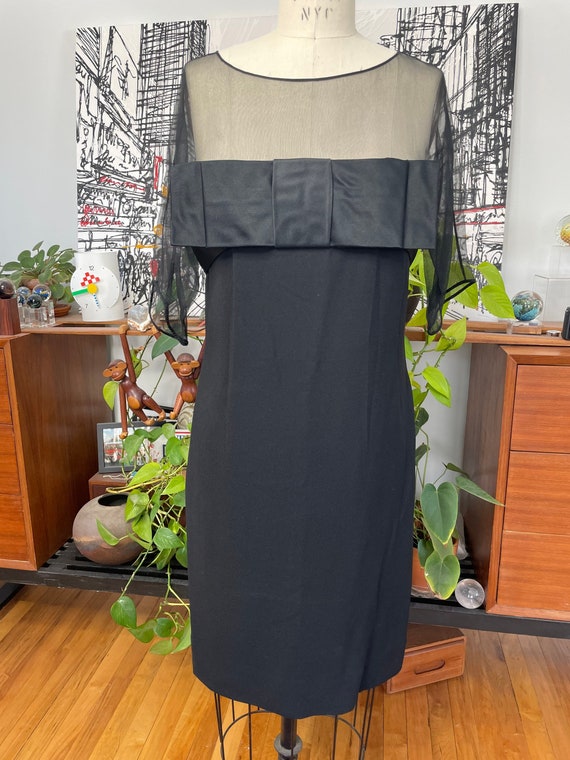 1960s Dress - BOW Bodice- Little Black Net Sleeve… - image 2