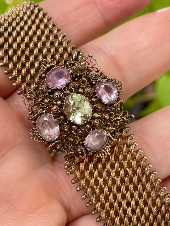 14K Gold Bracelet Amethyst, Peridot Victorian 190… - image 3