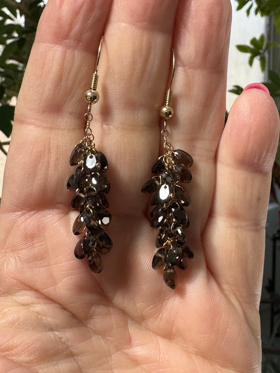 14K Gold Earrings Dangle Drops -Gold Beaded Drops