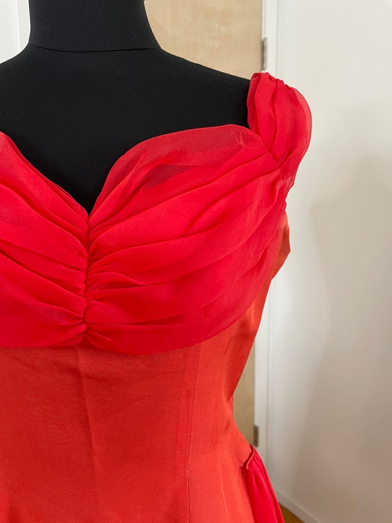 1950s Vintage Red Dress - Chiffon Draping - 1960s… - image 2