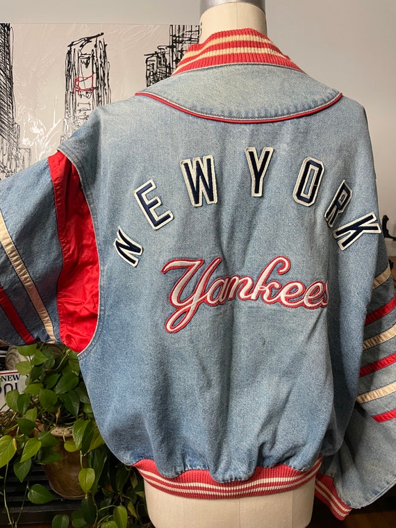 NY Yankees 1980s Jacket Denim - Dolman - Red Whit… - image 9