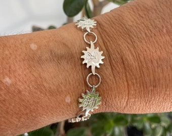 Sterling Silver BRACELET Mexican Sun face Circle Link  Vintage Taxco