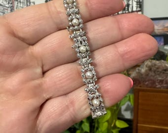 Sterling Silver Pearl Marcasite Bracelet