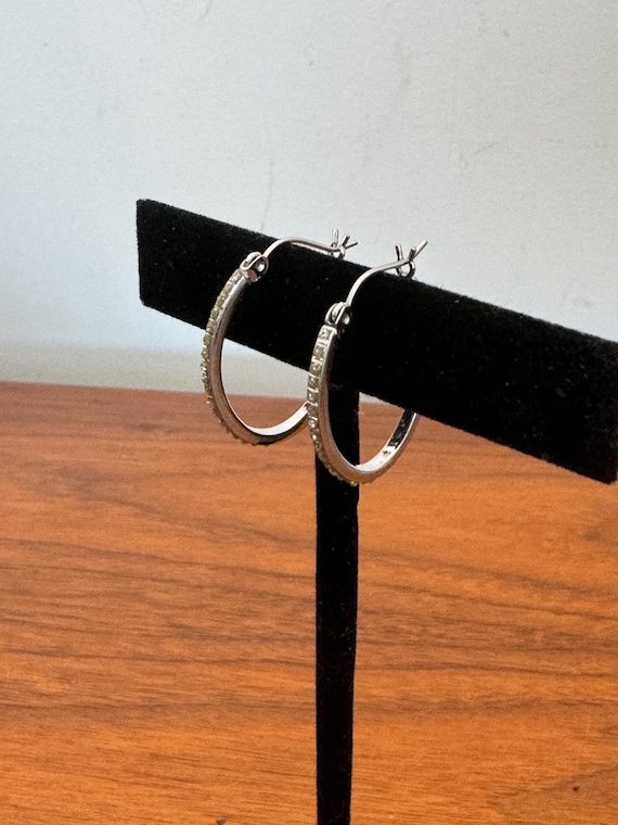 14K White Gold diamond Earrings  Hoop Hoops