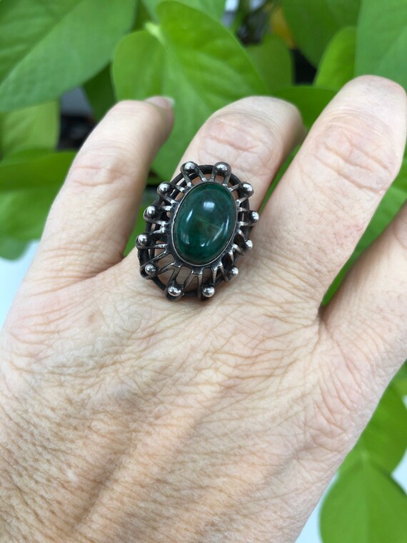 Adjustable Sterling Silver Malachite Dome Ring – … - image 5