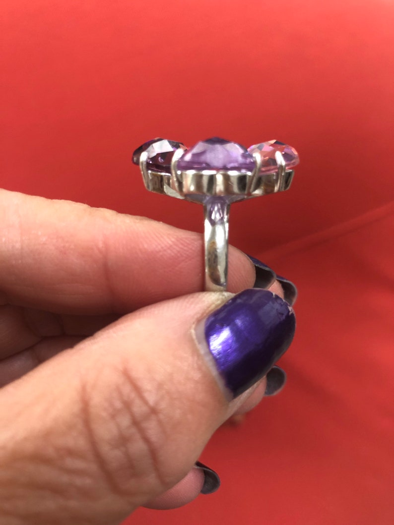 Sterling silver heart Pansy Ring 7.25