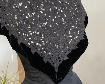 Vintage 1950's Dress Black Eyelet Silk W/ Pockets Naughty -Peekaboo