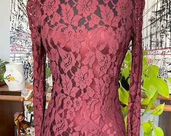 Lace 1930s -40S Dress  Cocktail - Burgundy 1930s-40s Gown Vintage