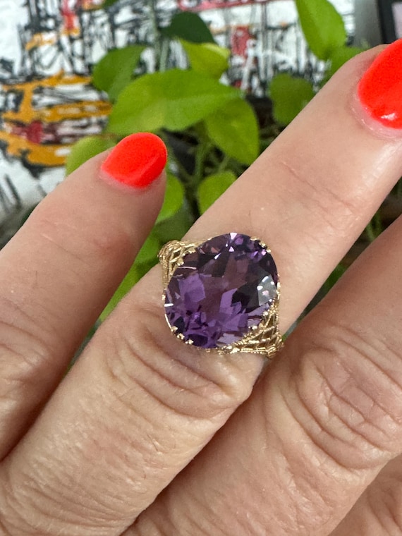 14K Gold Amethyst RING  Statement Ring Cocktail R… - image 1