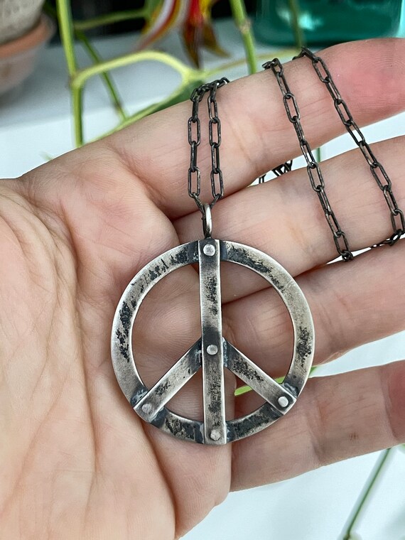 Sterling Silver Peace Sign Handmade Hallmarked Di… - image 7